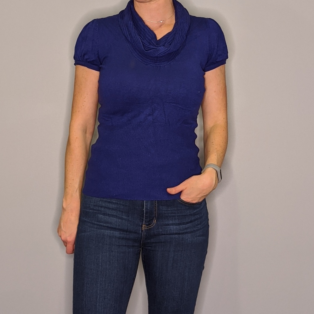 Express | Purple Cowl Neck Short Sleeve Sweater
